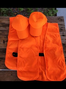 Two High-Visibility Orange Safety Vests with Matching Caps